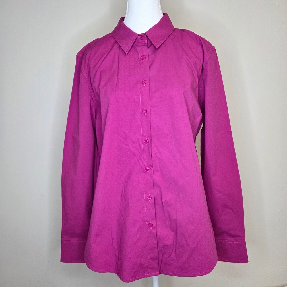Boston Proper Womens Magenta Pink Button Down Shirt Stretch Size 18 Long Sleeve